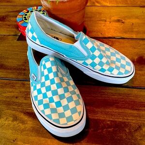 Vans slip on checkerboard teal and white size 6.5/8.0